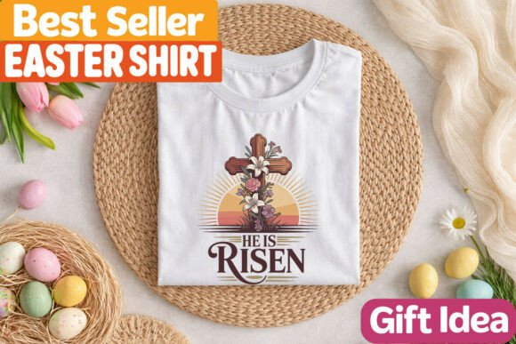 He is Risen Cross Flower Christian Easter Graphics for T-Shirts
